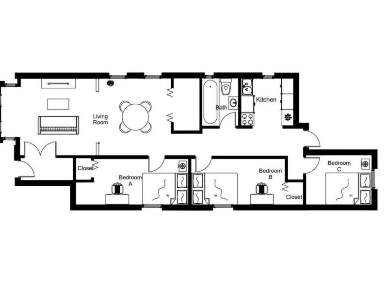 Full bedroom in 3 bed/1 bath